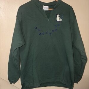 VGT 90s Kitty Cat Paw Prints 1/2 Zip Faded Sweatshirt Women's Large